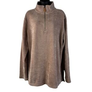 Prissy Jane Women's XL Tan Ribbed‎ Chenille Quarter Zip Pullover Sweater Comfy
